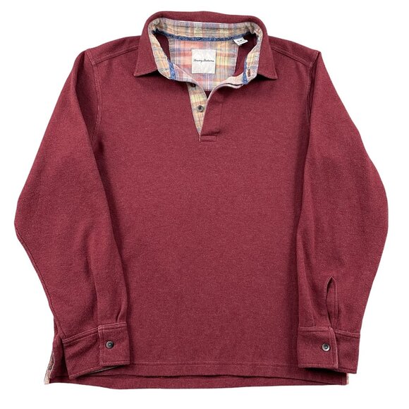 Tommy Bahama Montserrat Long Sleeve Polo Mens Medium Red Plaid Collar